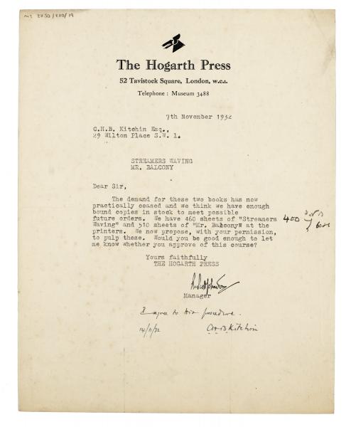 Image of typescript letter from Scott Johnson to to C. H. B. Kitchin (with response from C. H. B. Kitchin) (07/11/1932-14/11/1932) page 1 of 1