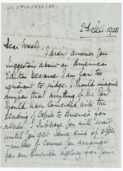 Image of handwritten letter from Norman Leys to Leonard Woolf (02/09/1925) page 1 of 1