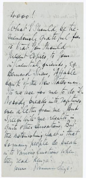 Image of handwritten letter from Norman Leys to Leonard Woolf (02/11/1925) page 4 of 5 