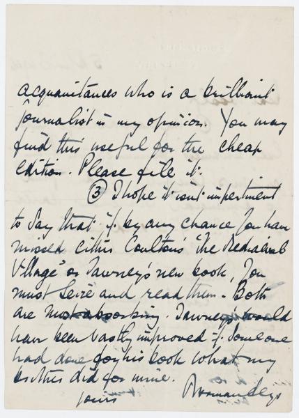Image of handwritten letter from Norman Leys to Leonard Woolf (05/04/1926) page 2 of 2