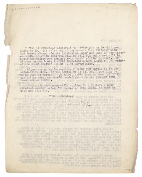 image of typescript letter from Leonard Woolf to Flora Mayor (23/07/1924) page 2 of 2