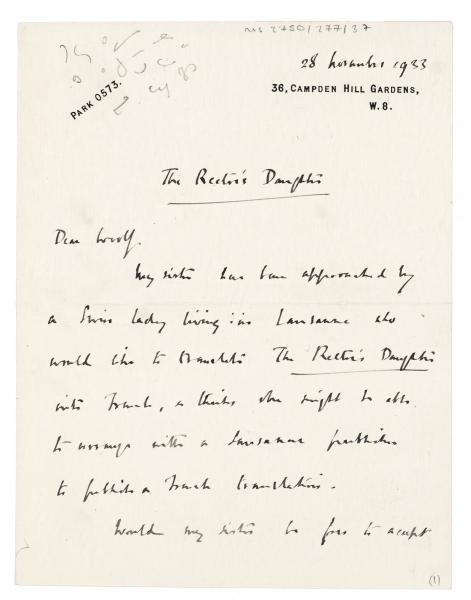 Image of handwritten letter from Robert G. Mayor to Leonard Woolf (28/11/1933) page 1 of 2