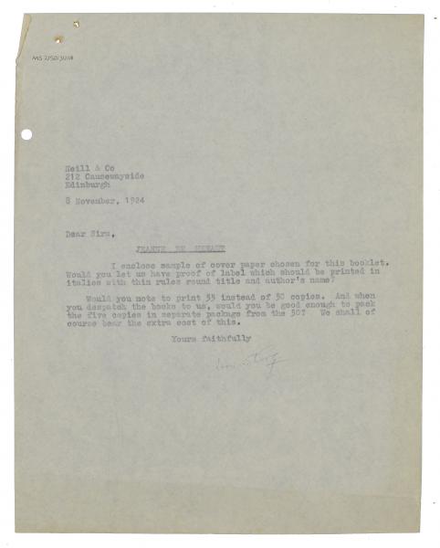 Image of typescript letter from Leonard Woolf to Neil & Co Ltd (08/11/1924) page 1 of 1