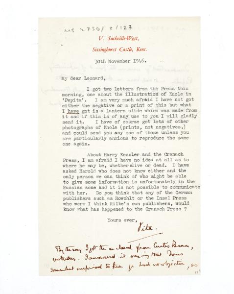 Letter from Vita Sackville-West to Leonard Woolf (30/11/1946)