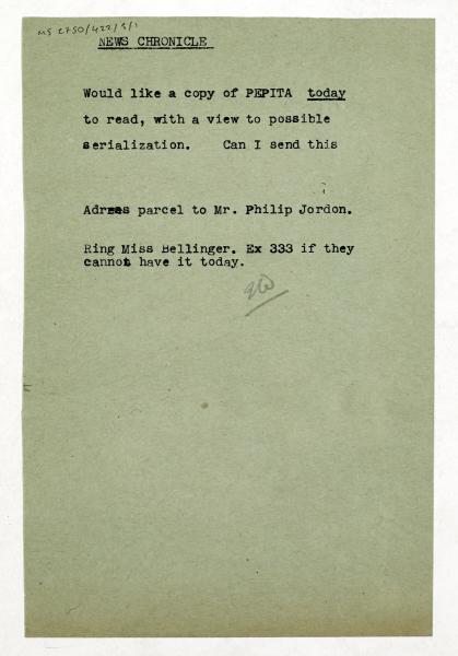 Note from Leonard Woolf on the News Chronicle (unknown date)