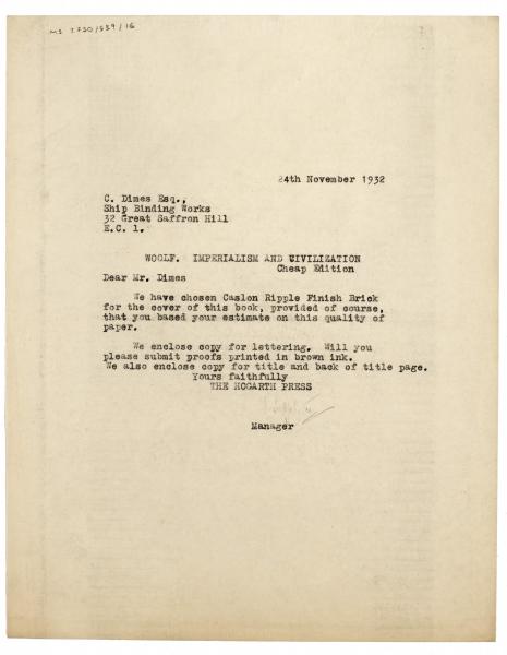 Image of letter from Miss Scott Johnson to the Ship Binding Works (11/24/1932) page 1 of 1