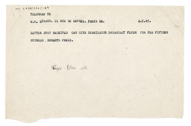 Telegram from The Hogarth Press to M. H. Giraud (02/04/1945)