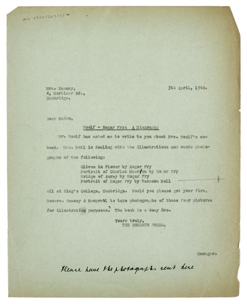 Image of a Letter from The Hogarth Press to Lettice Ramsey (05/04/1940) 