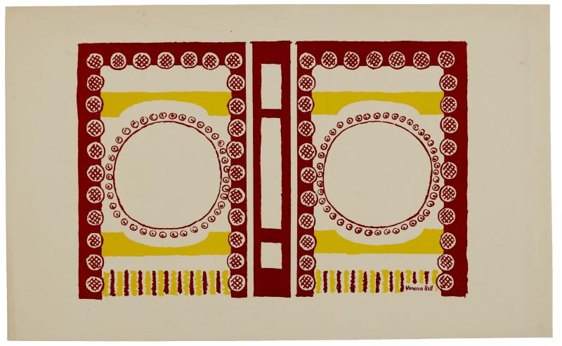 two colour block print for To the Lighthouse, yellow and red artwork by Vanessa Bell