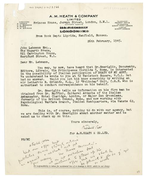 Image of a Letter from A. M. Heath to John F. Lehmann (06/02/1945)