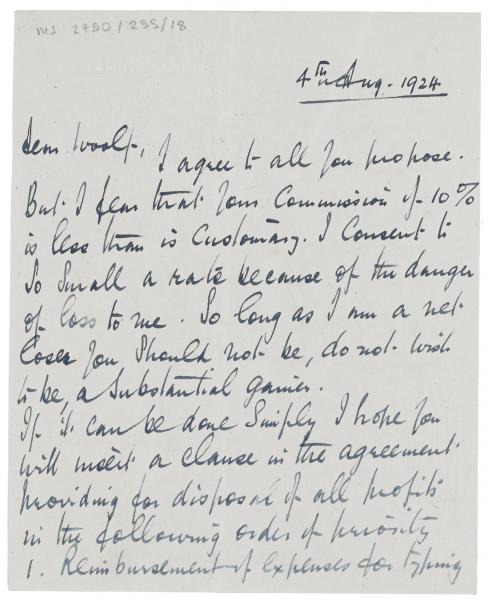 Image of handwritten Letter from Norman Leys to Leonard Woolf (04/08/1924) page 1