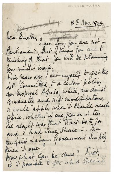 image of a handwritten letter from Norman Leys to Noel Buxton (08/11/1924)  page 1 of 3
