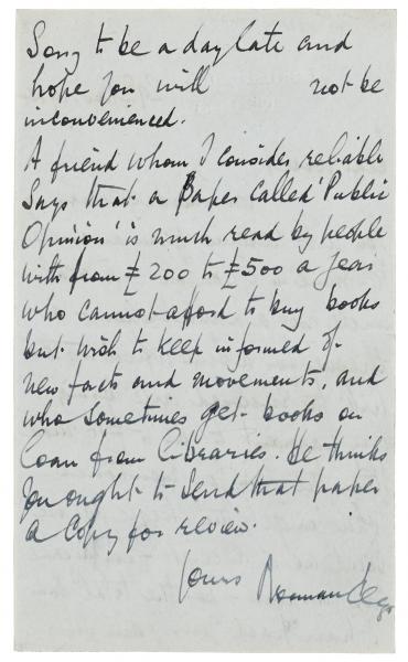 image of handwritten letter from Norman Leys to Leonard Woolf (29/11/1924) page 2 of 2