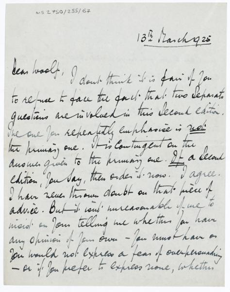 Image of handwritten letter from Norman Leys to Leonard Woolf (13/03/1925) [2] page 1 of 4