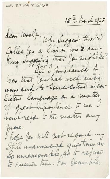 Letter from Norman Leys to Leonard Woolf (15/03/1925) page 1 of 2