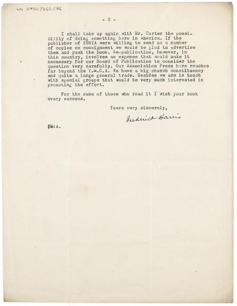 etter from Association Press publication department of the National Council of the Young Men's Christian Associations to Norman Leys (29/06/1925) page 2 of 2