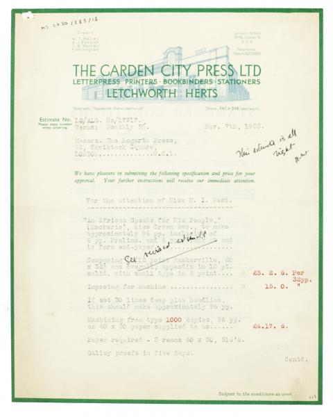 Image of typescript letter from The Garden City Press Ltd. to The Hogarth Press (07/11/1933) page 1 of 3