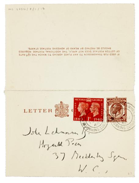 Image of handwritten postcard from E. M. Forster to John Lehmann (19/06/1940) page 1 of 1