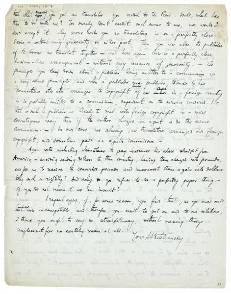 Image of handwritten Letter from Samuel Solomonovich Koteliansky to Leonard Woolf (04/01/1923) page 2 of 2