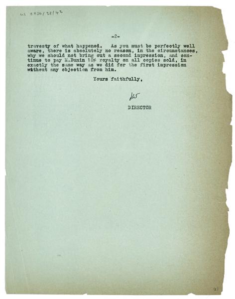 Image of typescript letter from Leonard Woolf to William Aspenwall Bradley  (05/03/1934)  page 2 of 2