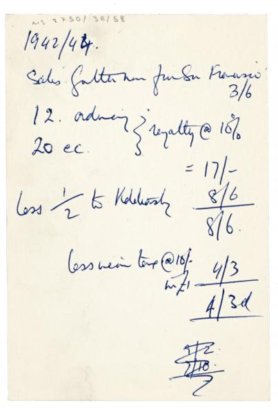 Handwritten sales and losses relating to the Gentleman from San Francisco (1942-1944) page 1 of 1