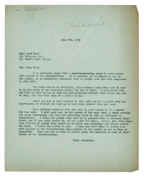 Image of typescript letter from The Hogarth Press to Enid Marx (07/06/1937) page 1 of 1