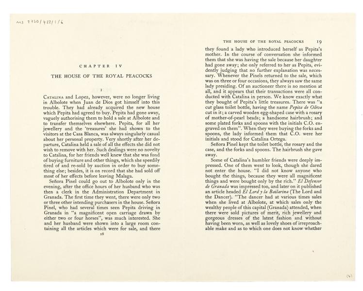 Image of typescript specimen page relating to Pepita