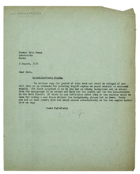 Image of typescript letter from Leonard Woolf to The Garden City Press (03/08/1937) page 1 of 1