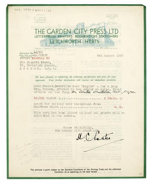 Image of typescript letter from The Garden City Press to The Hogarth Press (06/08/1937)  page 1 of 2