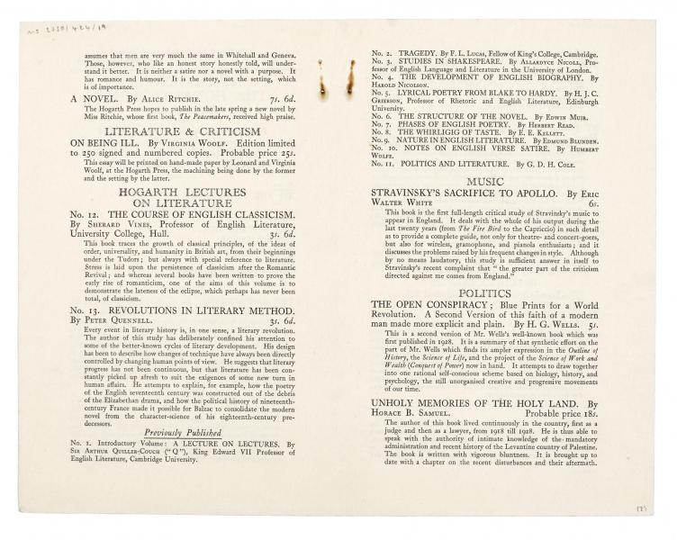 Image of typescript list of The Hogarth Press publications (1930) image 2 of 3