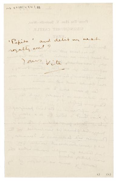 Image of handwritten letter from Vita Sackville-West to John Lehmann (22/01/1944) page 2 of 2