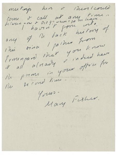 Image of handwritten letter from Mary Fisher to Leonard Woolf (21/09/1951) page 2 of 2