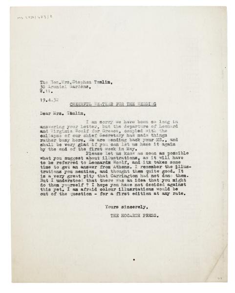 Image of typescript letter from The Hogarth Press to Julia Strachey (19/04/1932) page 1 of 1 