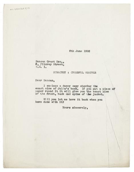 Image of typescript letter from The Hogarth Press to Duncan Grant (08/06/1932) page 1 of 1 