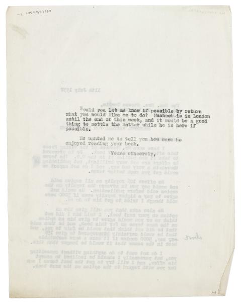 Image of typescript letter from The Hogarth Press to Julia Strachey (11/07/1932) page 2 of 2 