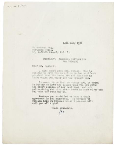 Image of typescript letter from Leonard Woolf to B. W. Huebsch (12/07/1932) page 1 of 1