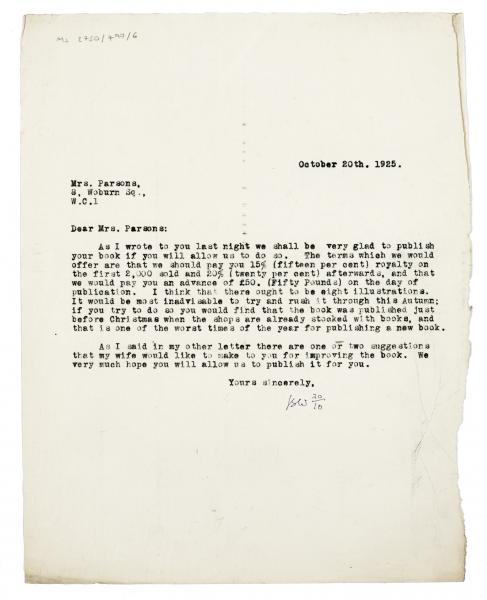 Image of typescript letter from Leonard Woolf to Viola Tree (20/10/1925) page 1 of 1
