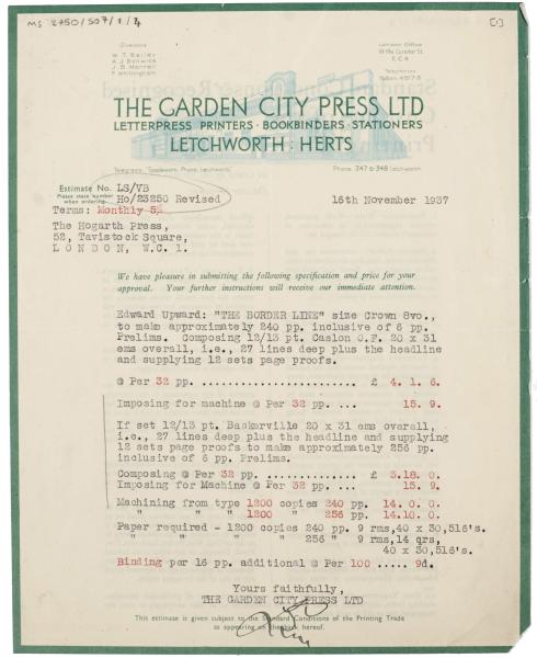 Image of typescript letter from The Garden City Press to The Hogarth Press (16/11/1937) page 1 of 2
