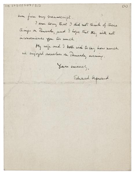 Image of handwritten letter from Edward Upward to Leonard Woolf (07/11/1937) page 2 of 2