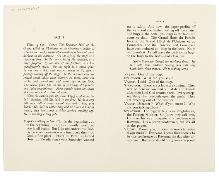 Image of typescript specimen Pages of The Hotel (68 pages) ( year 1938) page 2 of 2