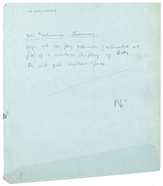 Image of handwritten internal note entitled Mr Friedman Zwemmer 