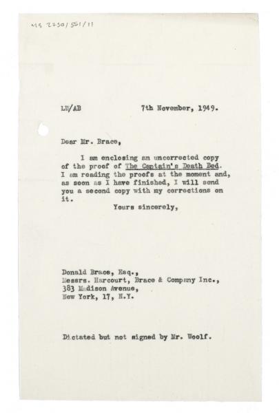 Image of typescript letter from Leonard Woolf to Donald C. Brace (07/11/1949) page 1 of 1