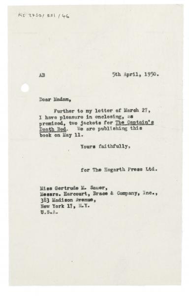 Image of typescript letter from Aline Burch to Gertrude Sauer (05/04/1950) page 1 of 1 