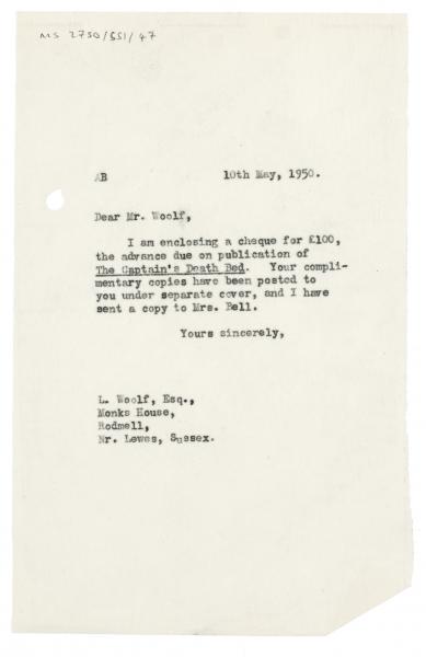 Image of typescript letter from Aline Burch to Leonard Woolf (10/05/1950) page 1 of 1