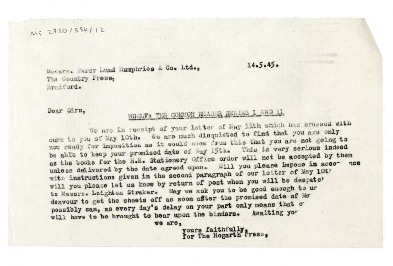 Image of typescript letter from the Hogarth Press to Percy Lund Humphries & Company (14/05/1945) page 1 of 1