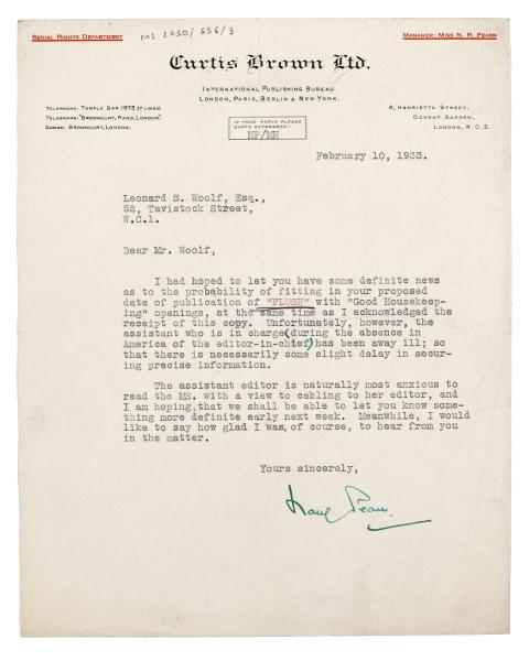 Image of a letter from Curtis Brown Ltd to The Hogarth Press (10/02/1933)