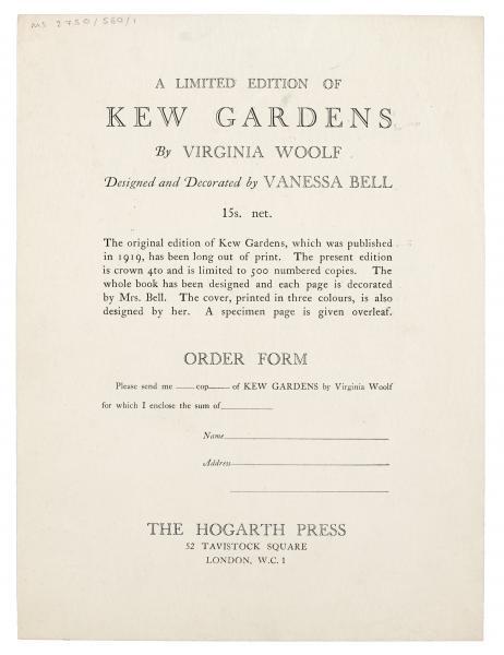 THIRD ENGLISH (LIMITED) EDITION of Kew Gardens, 1927