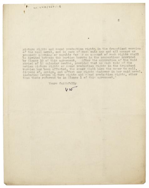 Image of typescript letter from Virginia Woolf to Ann Watkins Inc (23/05/1930) page 2 of 2