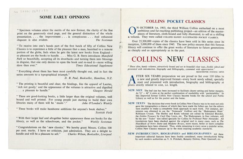 Image of enclosed pamphlet from Collins Publishers (W. Collins & Sons) to The Hogarth Press (08/03/1954) image 3 of 6