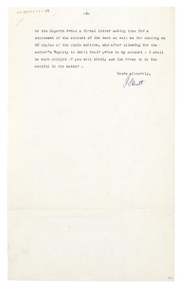 Image of typescript letter from G. S. Dutt to Leonard Woolf (16/03/1933) [1] page 2 of 2